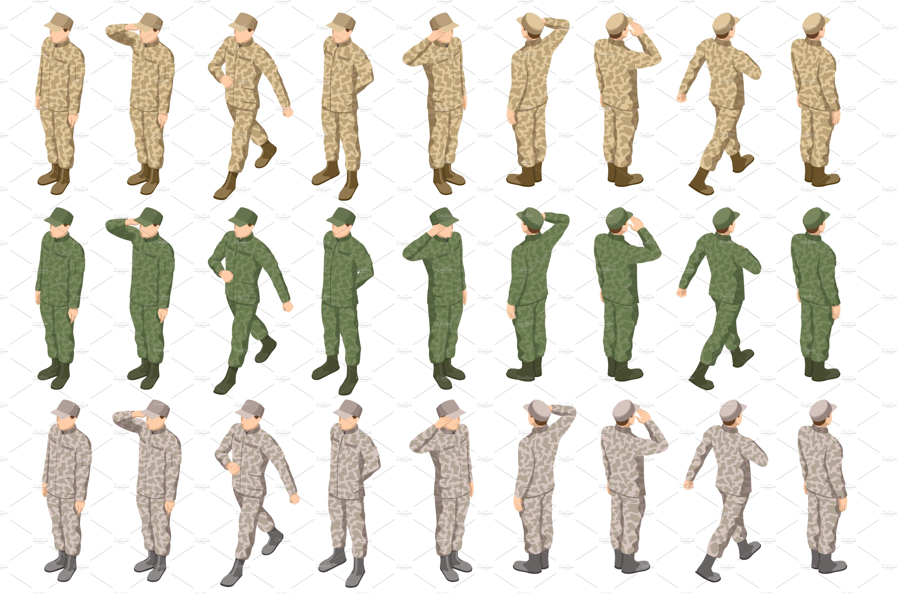 Isometric soldier in camouflage cover image.