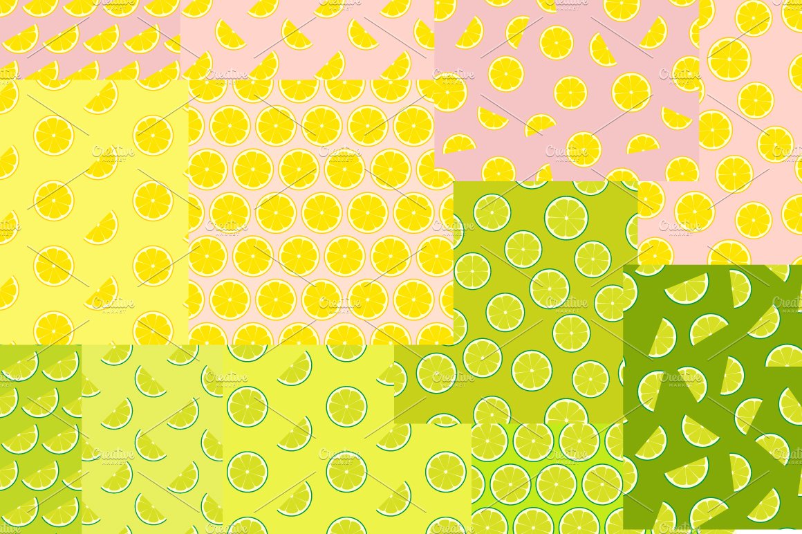 Vector Lemonade and Limeade Patterns preview image.