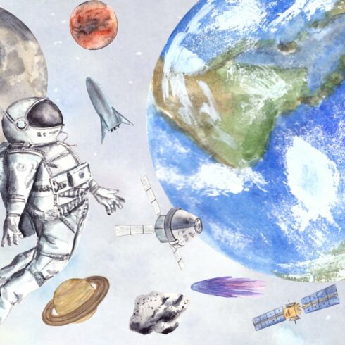 Space - Watercolor Clip Art Set cover image.