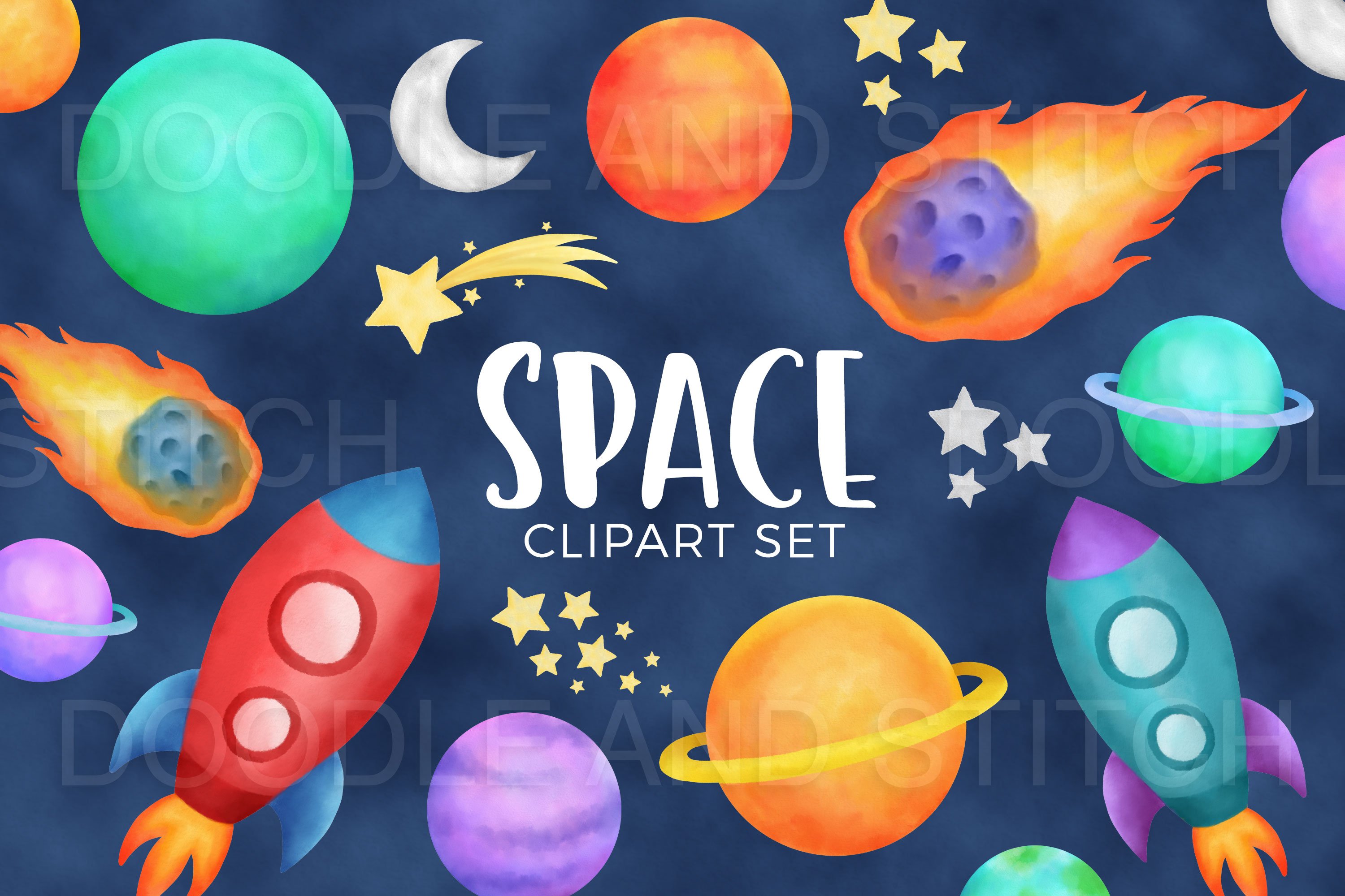 Watercolor Space Illustrations cover image.