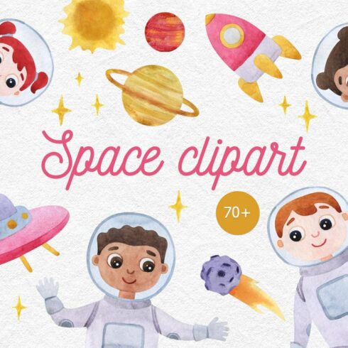 Watercolor space clipart with planet cover image.