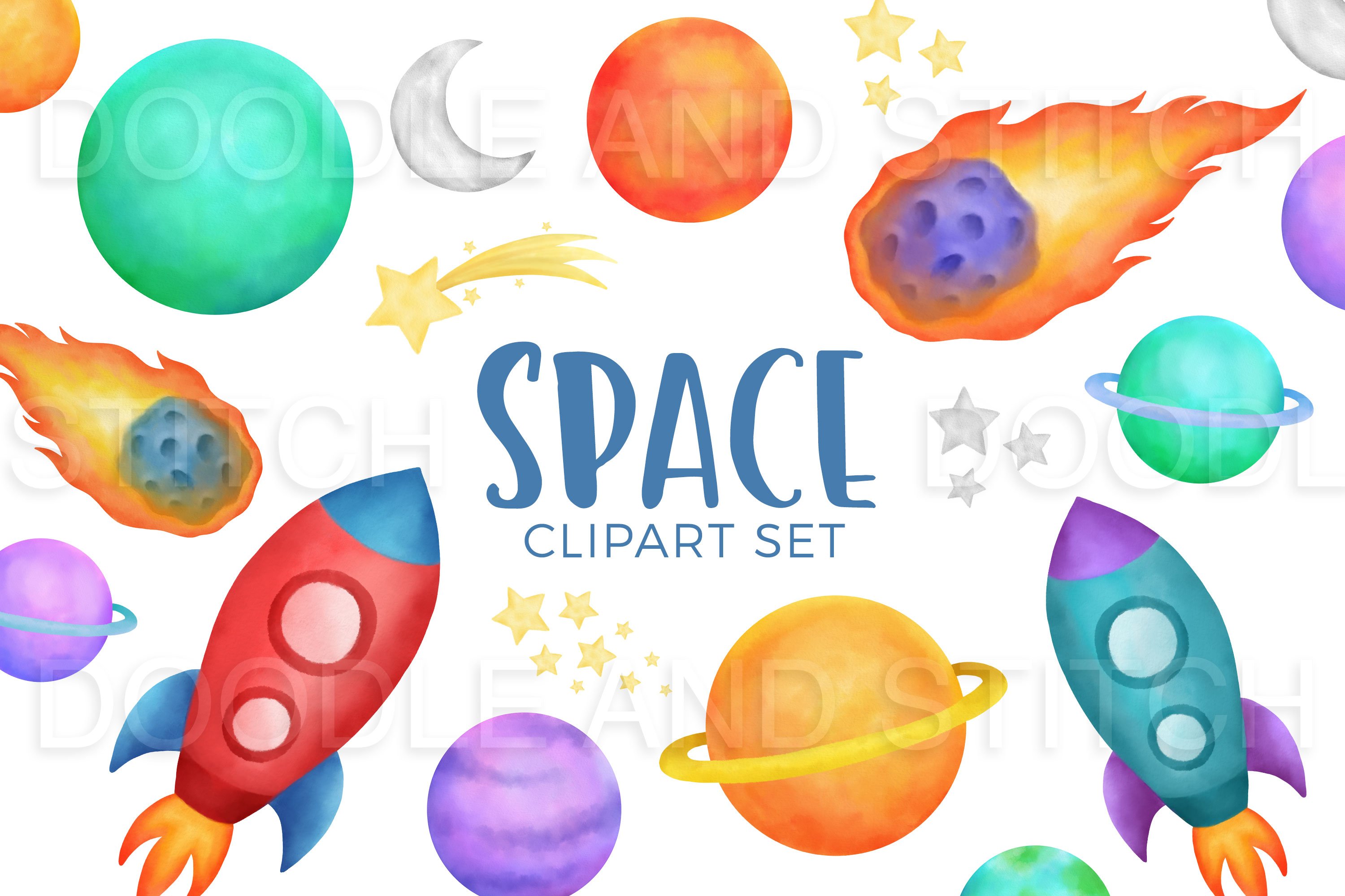 Watercolor Space Illustrations preview image.
