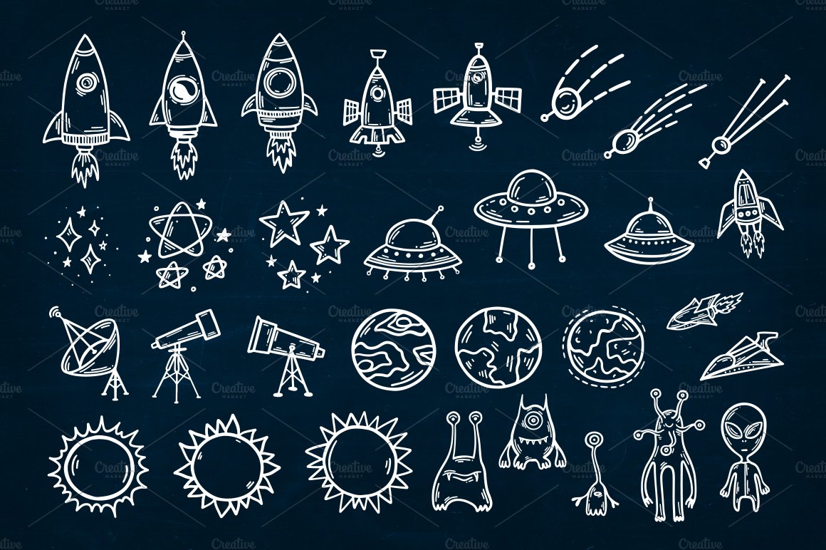 Space Theme Doodle Collection preview image.