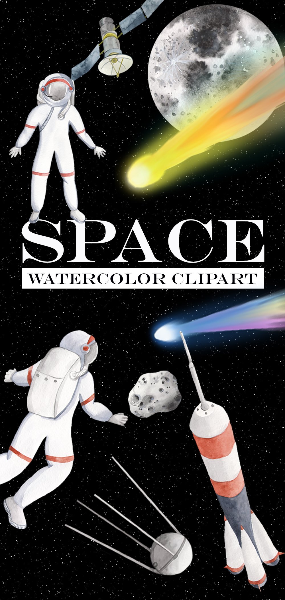 Space Watercolor clipart preview image.