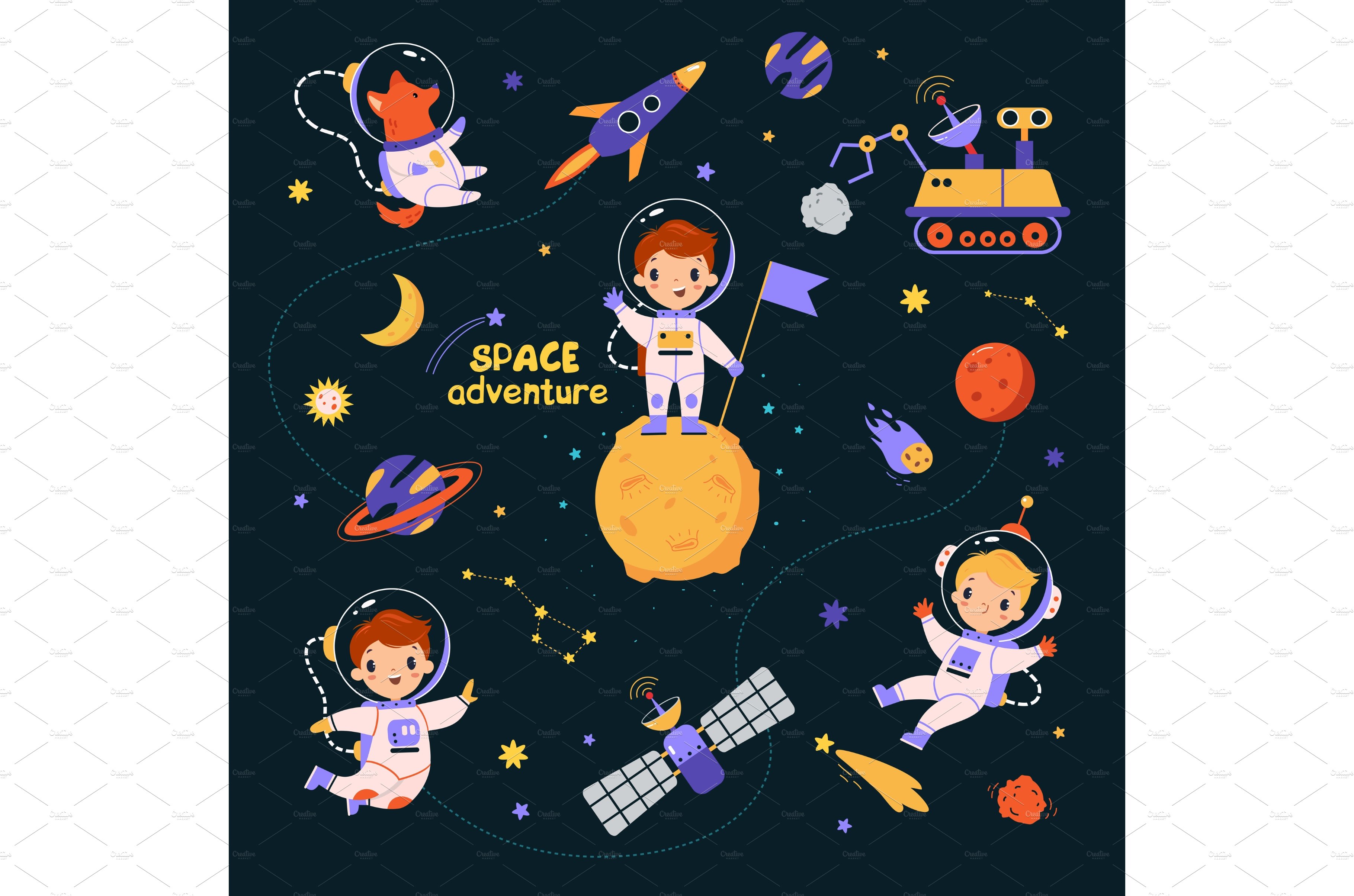 Space Adventure with Boy and Animal cover image.