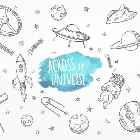 Across the universe set of doodles. cover image.