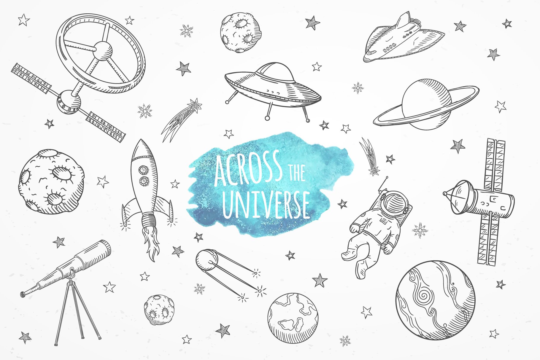 Across the universe set of doodles. cover image.