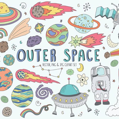Space Doodles Cute Clip Art Set cover image.