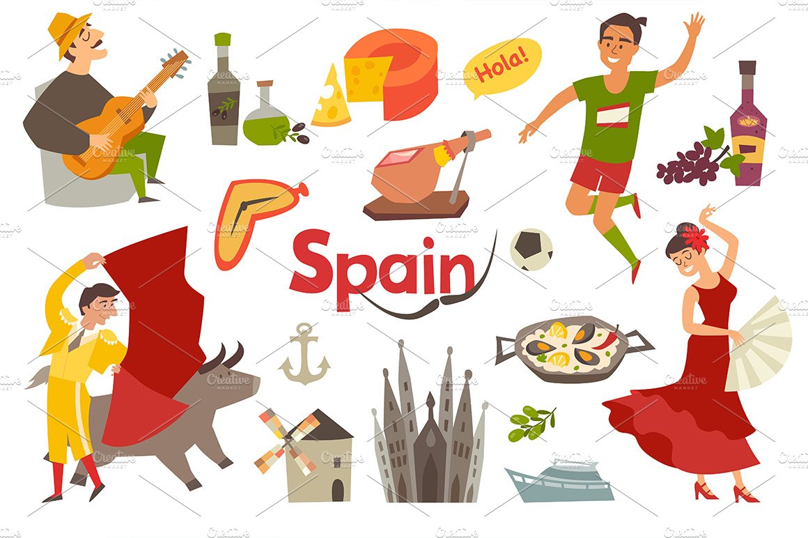Spainish landmark, Spain vector map preview image.