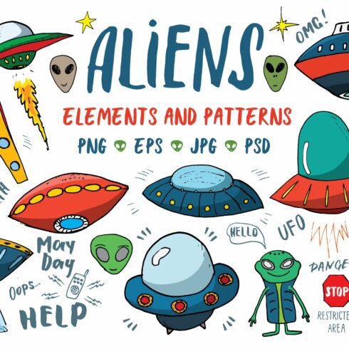 Aliens and UFO Set and patterns cover image.