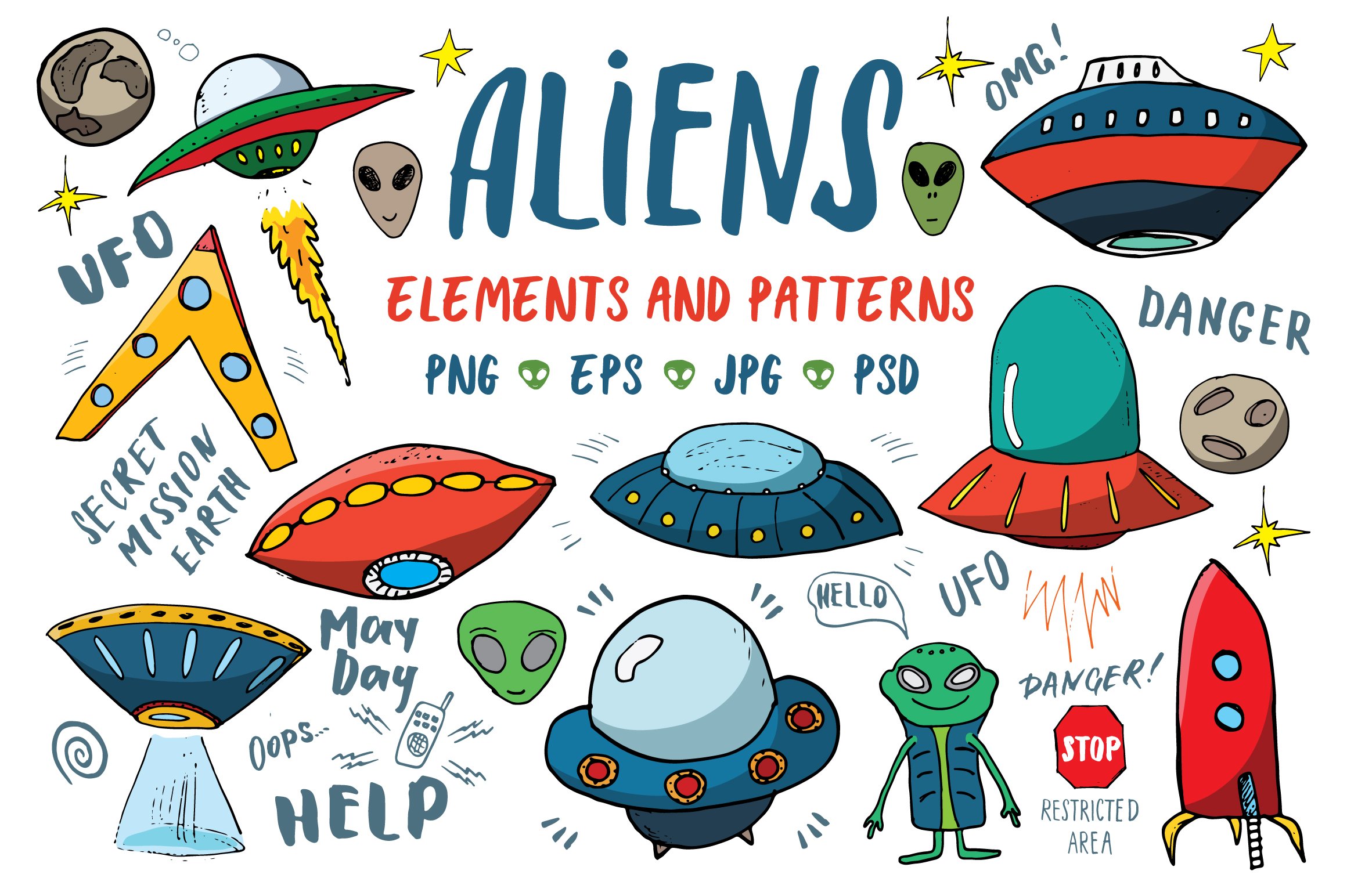 Aliens and UFO Set and patterns cover image.