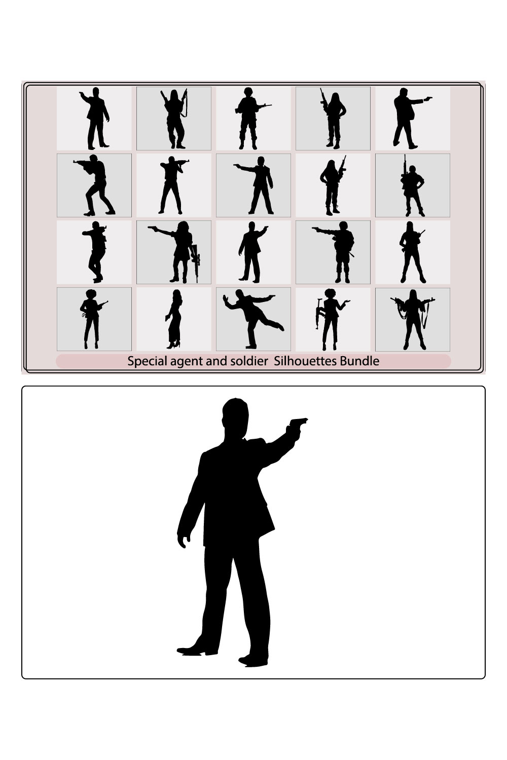 Special agent and soldier silhouette,SWAT team soldier shooting while rappelling upside down vector silhouette, pinterest preview image.