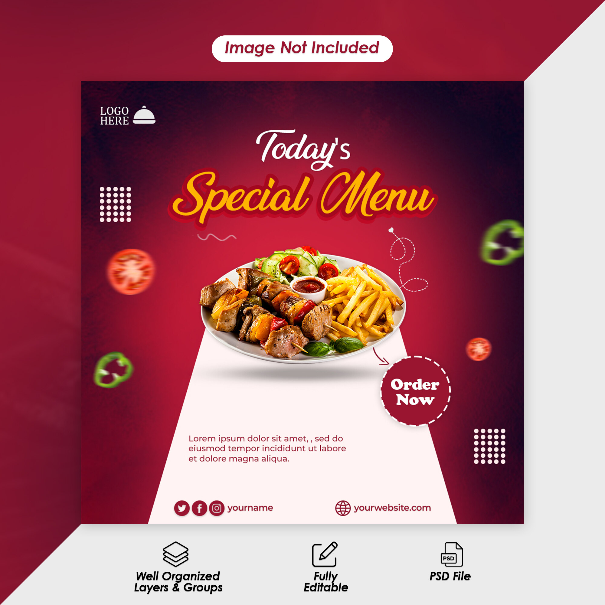 2 Free PSD food social media banner post template preview image.