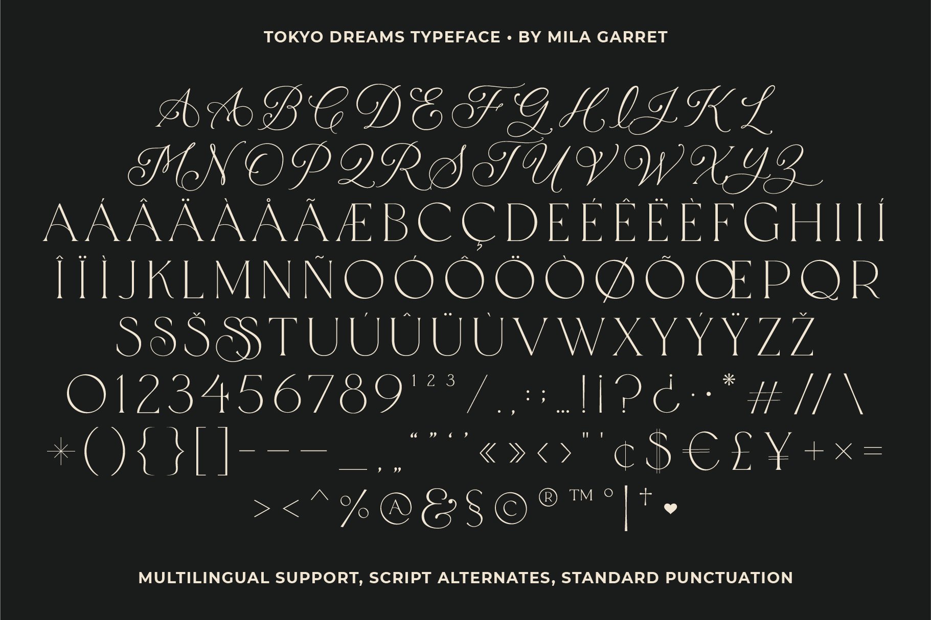 specimen display font ligature serif typography inspiration script elegant logo hybrid typeface beautiful unique trend modern custom typeface logo wordmark tokyo dreams mila garret 681