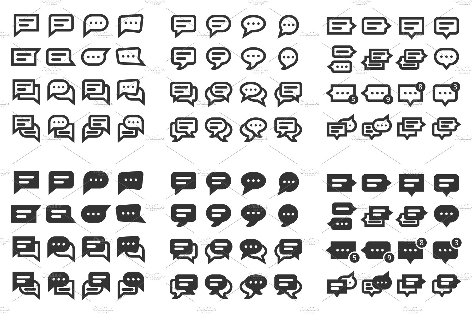 96 speech bubble icons preview image.