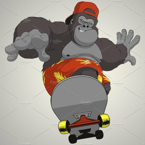 Funny monkey on skateboard cover image.