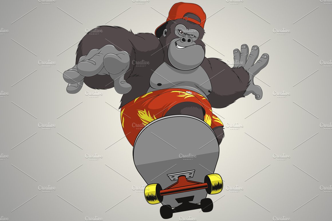 Funny monkey on skateboard cover image.