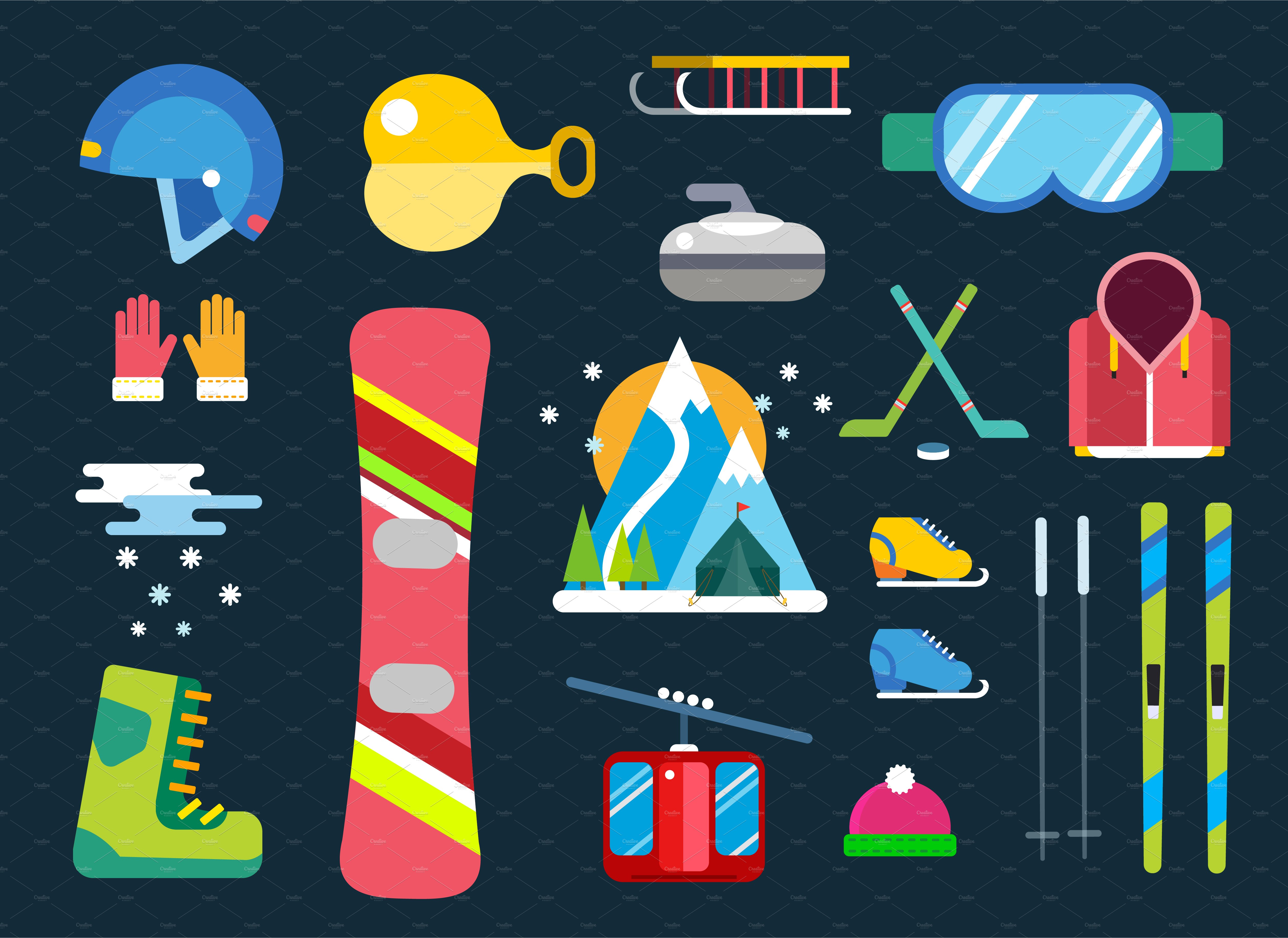 Winter sport vector icons set cover image.