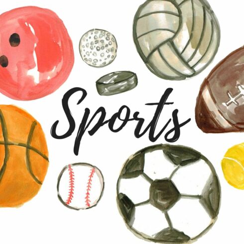 Watercolor Sport Balls Clipart cover image.