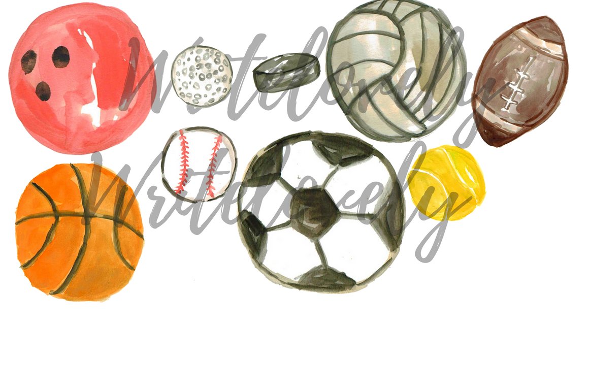 Watercolor Sport Balls Clipart preview image.
