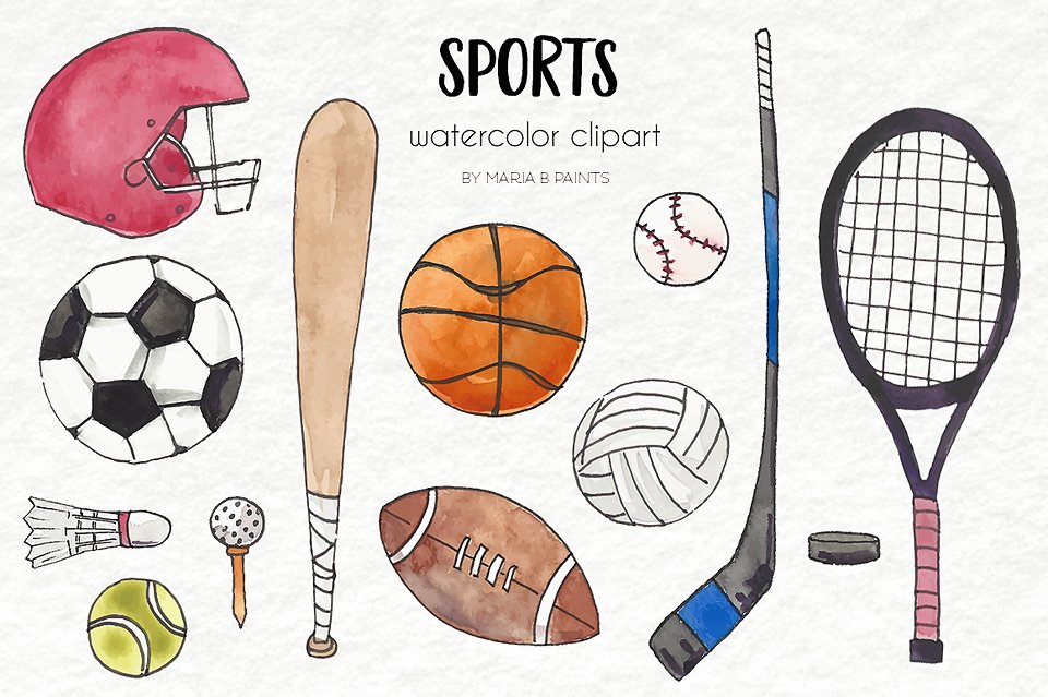 Watercolor Clip Art - Sports preview image.