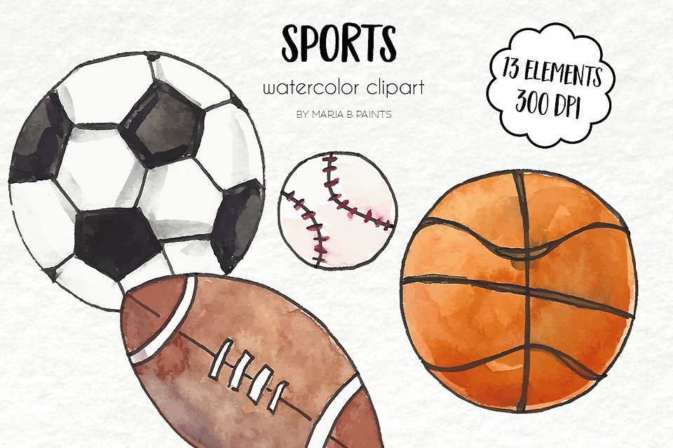 Watercolor Clip Art - Sports cover image.