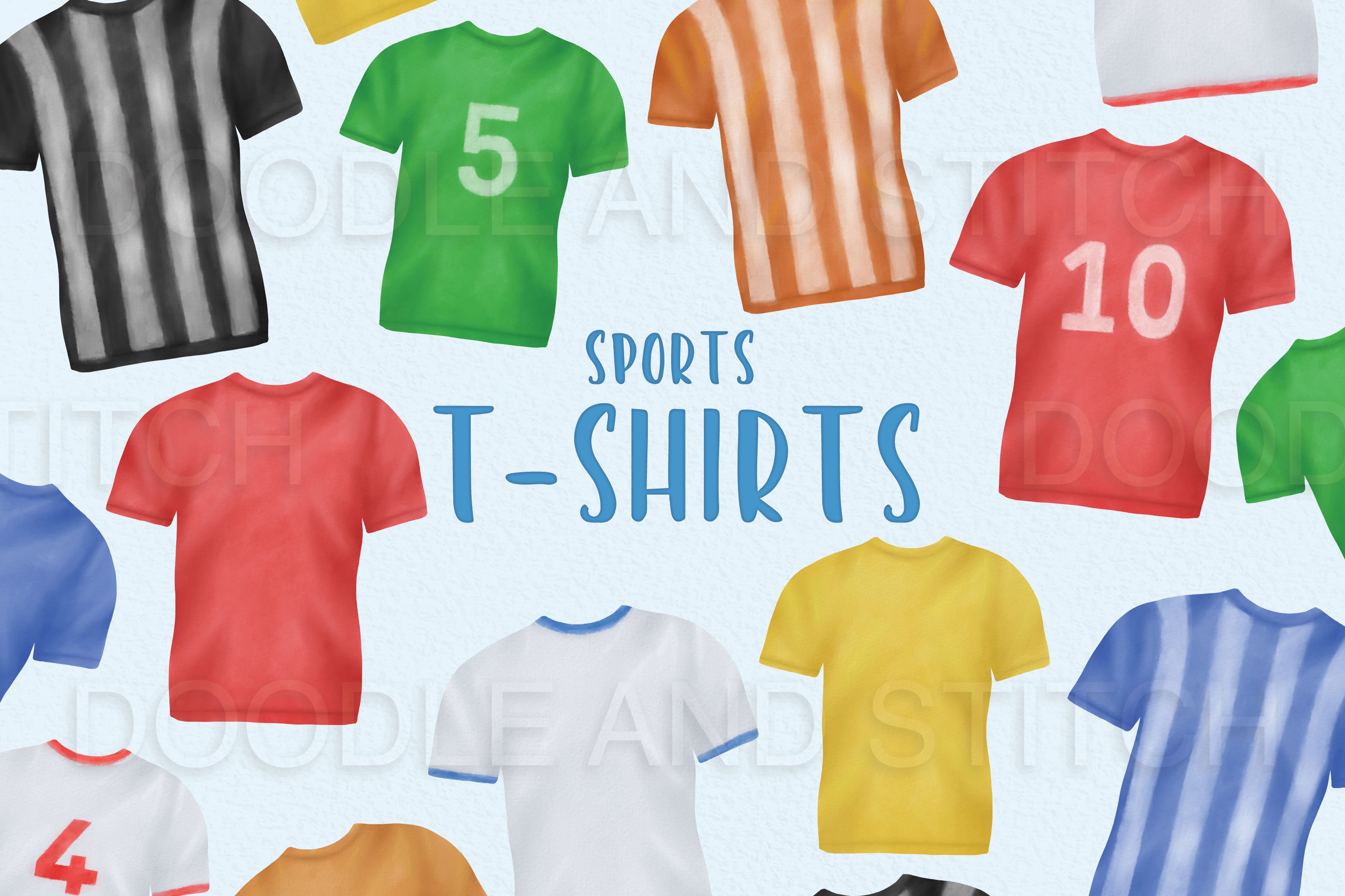 Sports T-Shirts Watercolor Clipart cover image.