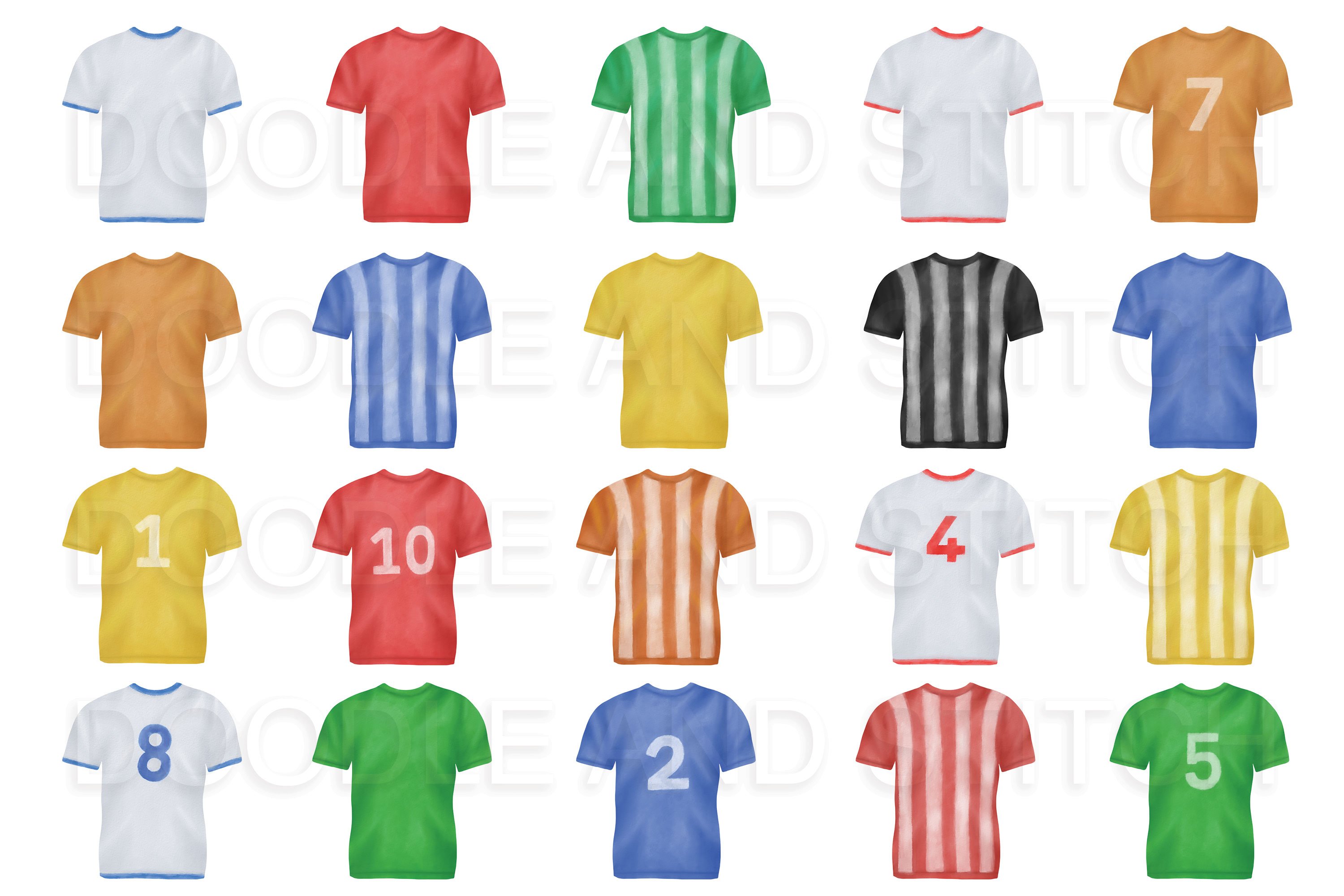 Sports T-Shirts Watercolor Clipart preview image.