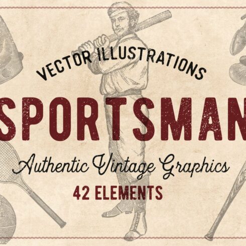 42 Vintage Sports Illustrations cover image.