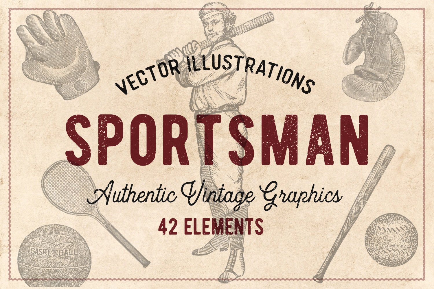 42 Vintage Sports Illustrations cover image.