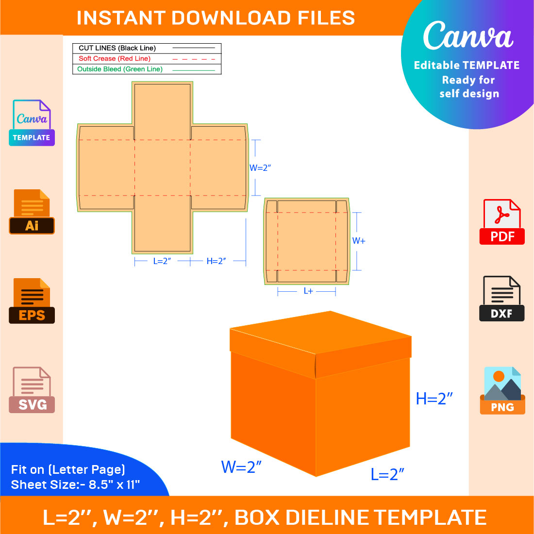 Square Box With Lid, Favor Gift Box Dieline Template SVG, Ai, EPS, PDF