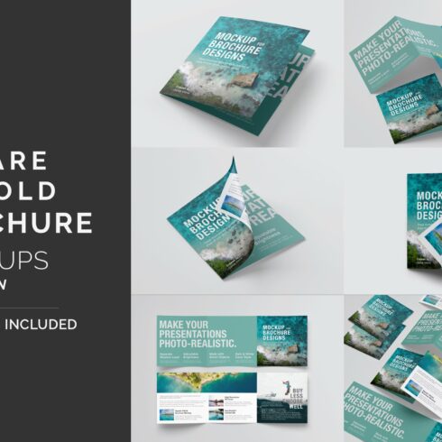 Square Trifold Brochure Mockups cover image.