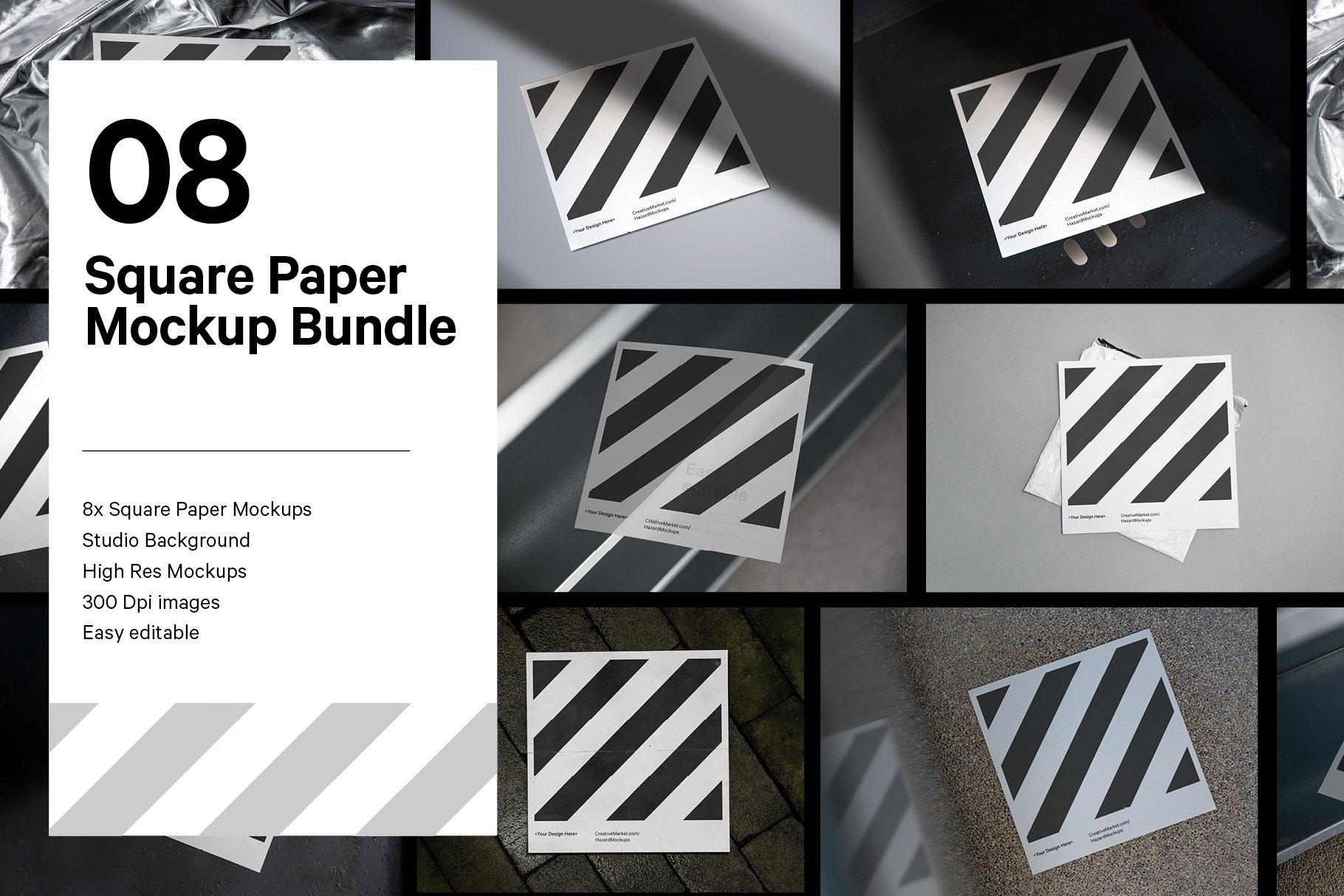 8x Square Paper Mockup Bundle cover image.