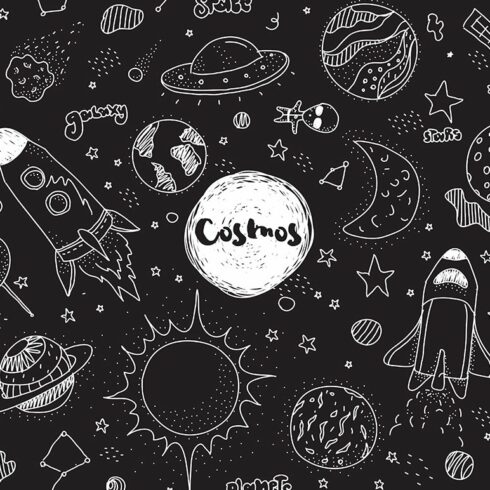 Cosmic set. Hand drawn doodles. cover image.