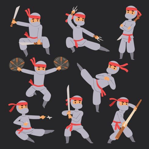 Different poses of ninja fighter cover image.