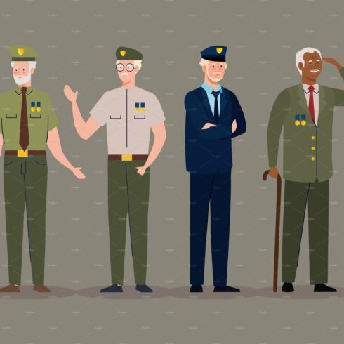 four veterans standing characters cover image.