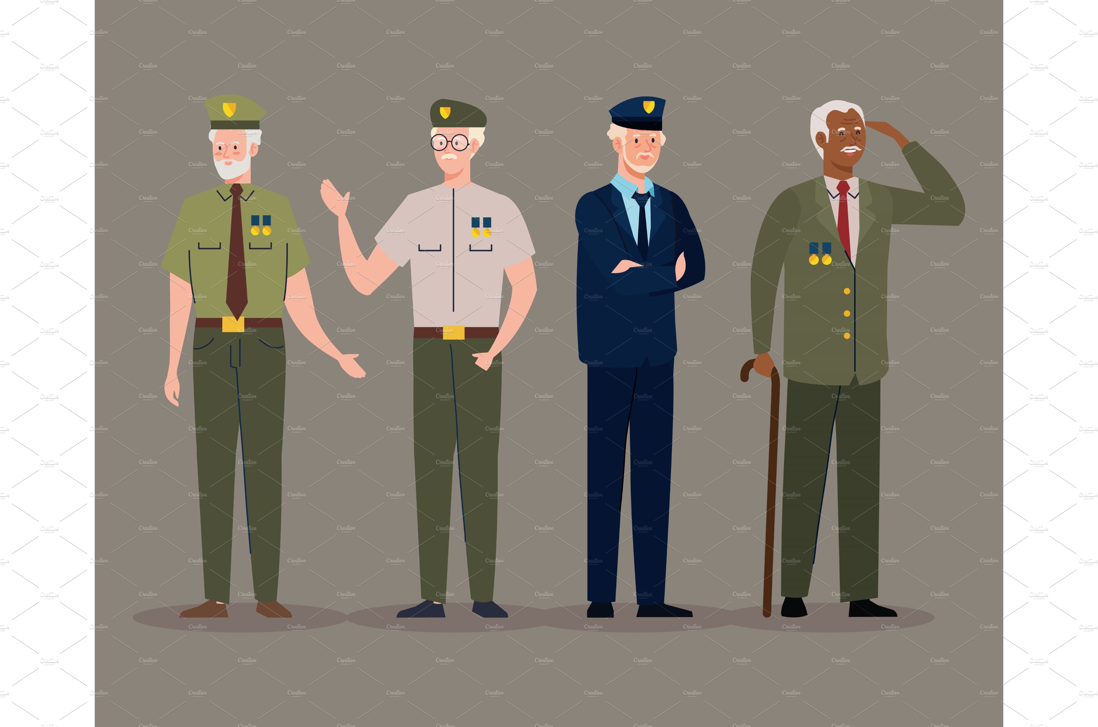 four veterans standing characters cover image.