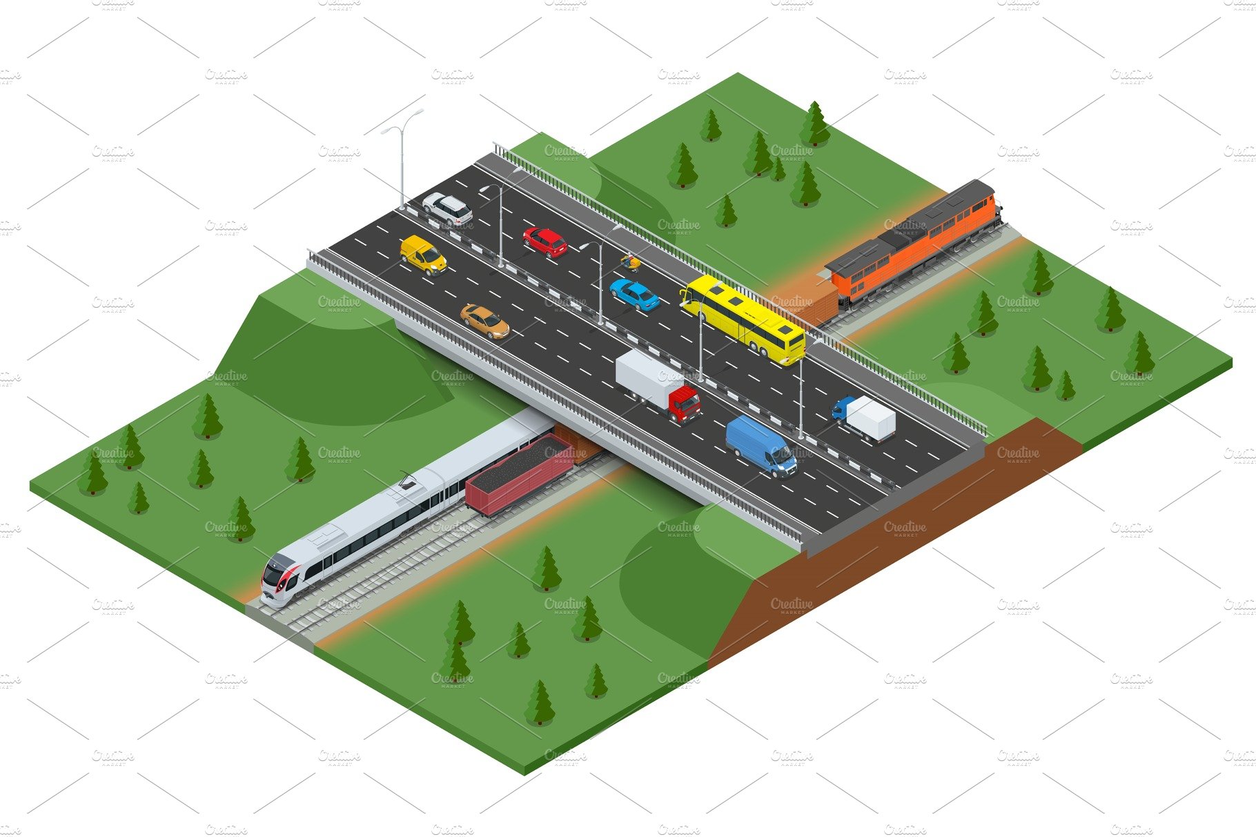 Isometric Railway road and track cover image.