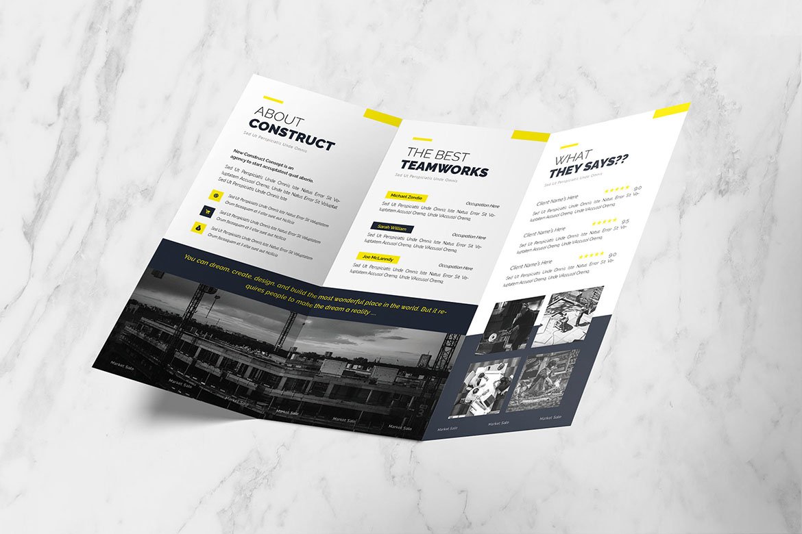 Construct Concept Trifold Brochure preview image.