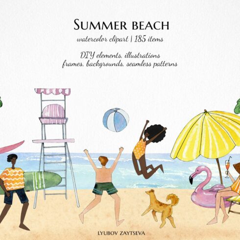 watercolor summer beach clipart cover image.