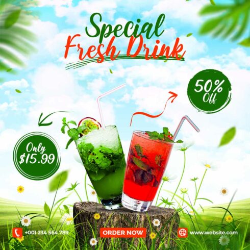 Summer Drink Menu Social Media Post Or Banner cover image.