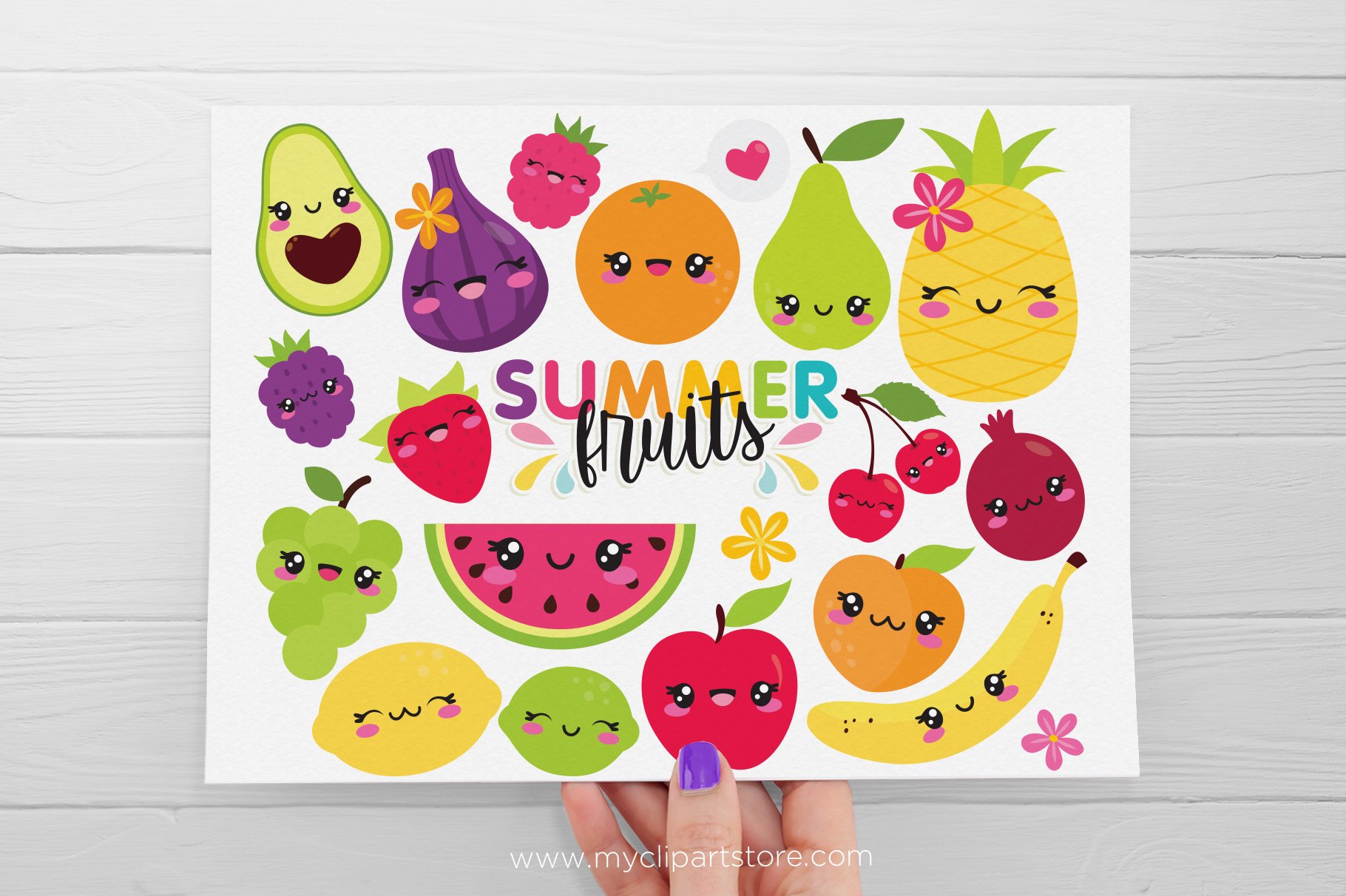 Cute Fruit, Kawaii Clipart preview image.