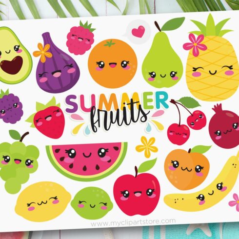 Cute Fruit, Kawaii Clipart cover image.