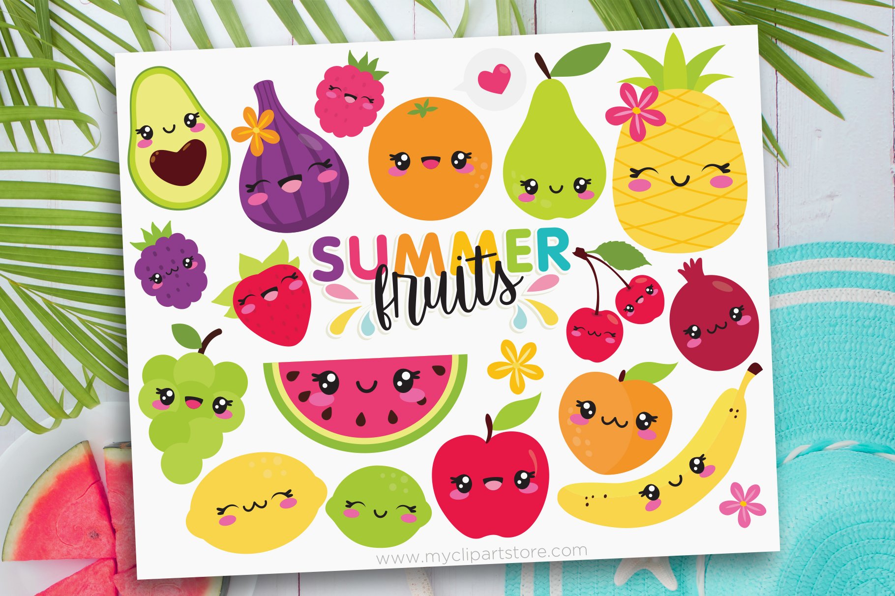 Cute Fruit, Kawaii Clipart cover image.