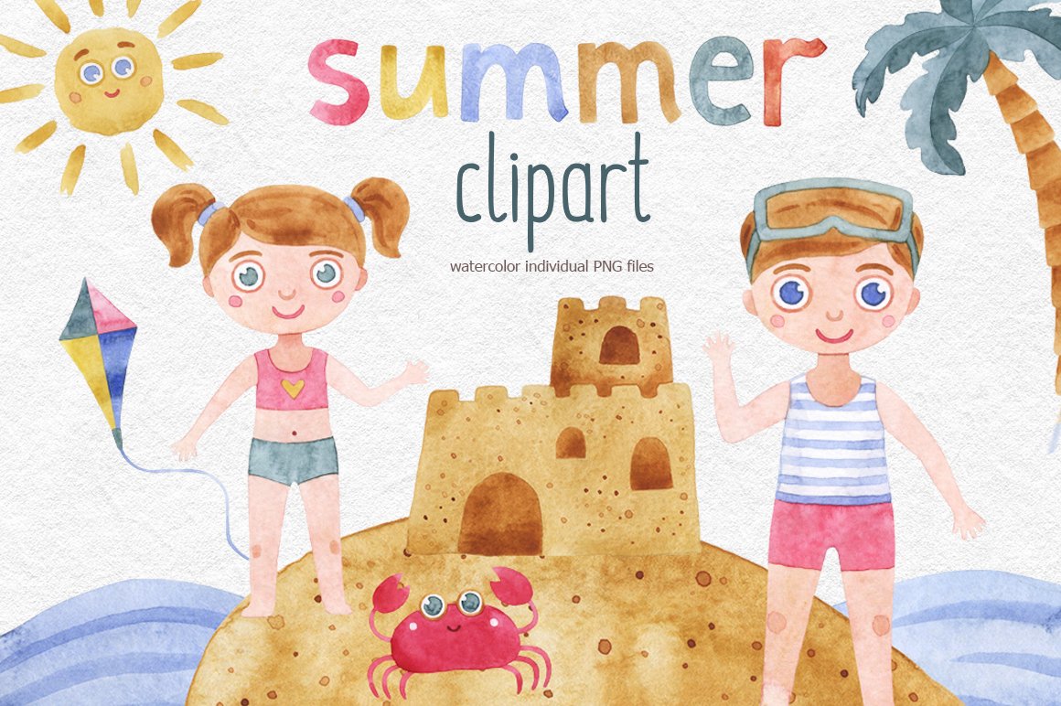 Summer beach clipart cover image.