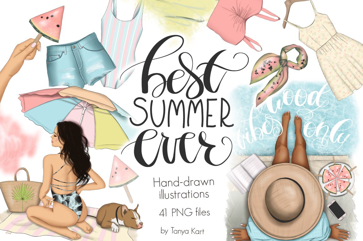 Best summer Ever Clipart & Patterns cover image.