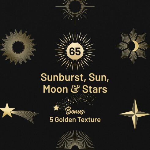 Sunburst, Sun, Moon & Stars vectors cover image.