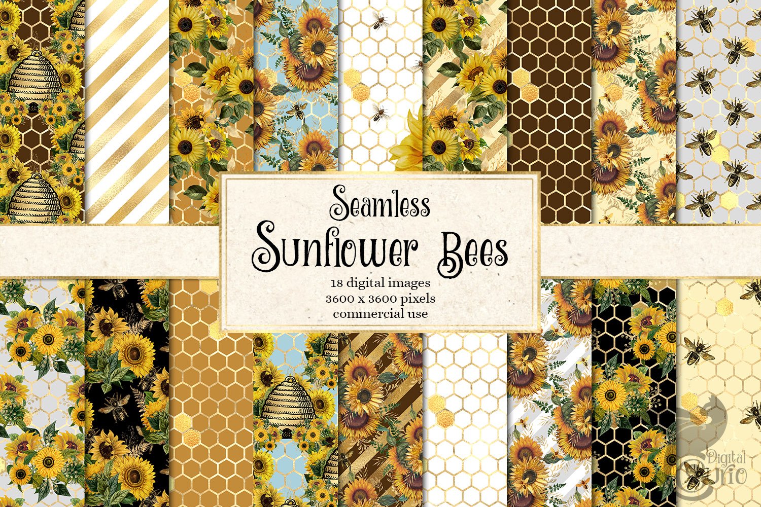 Sunflower Bee Digital Paper cover image.