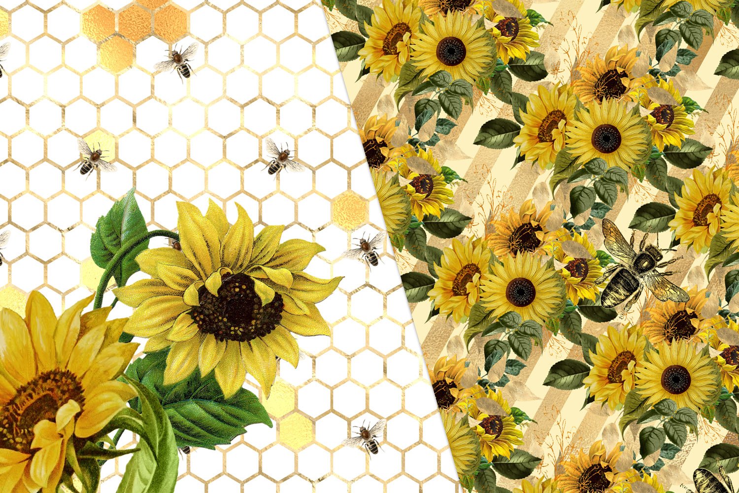 Sunflower Bee Digital Paper preview image.