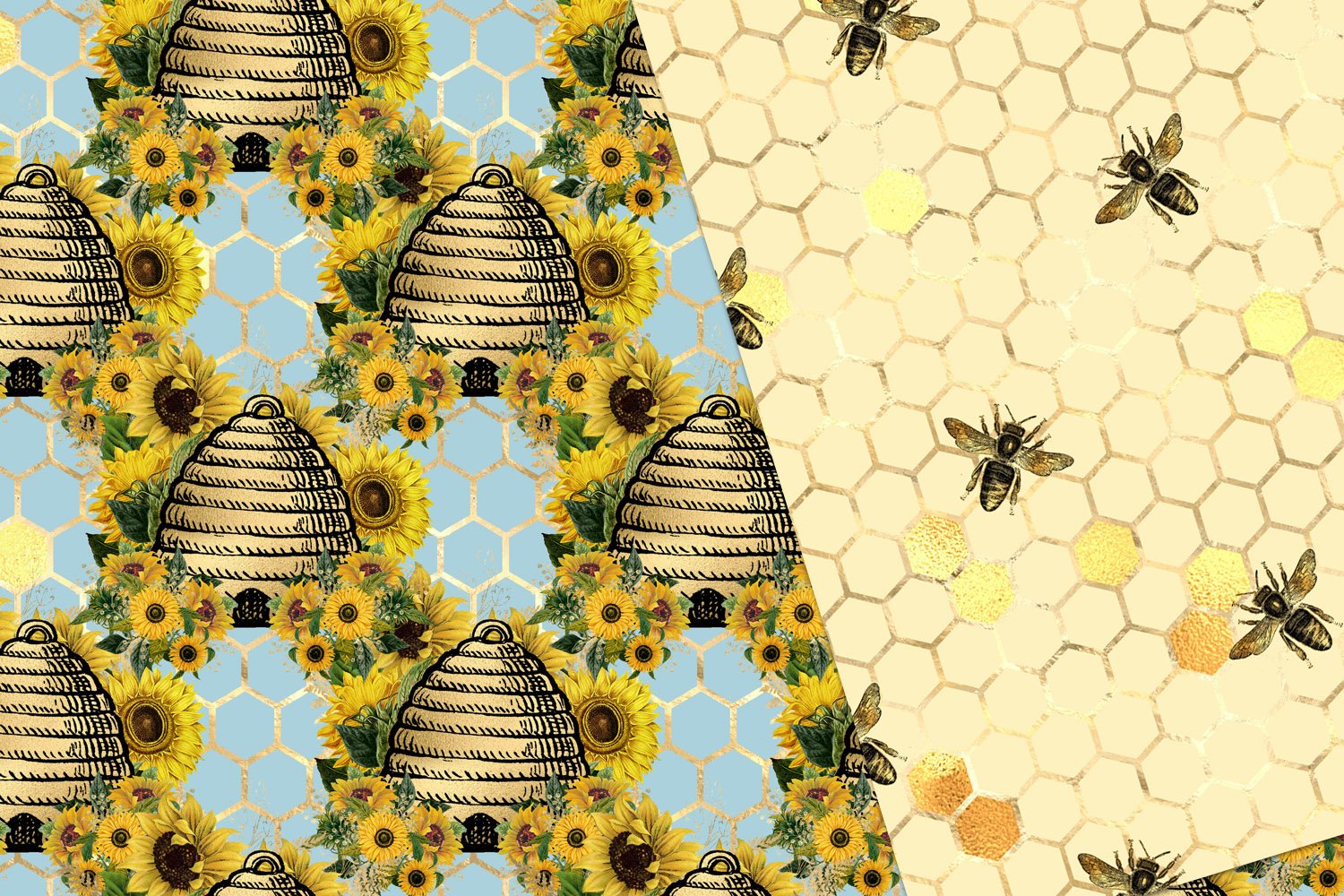 sunflower bee digital paper preview 3 439